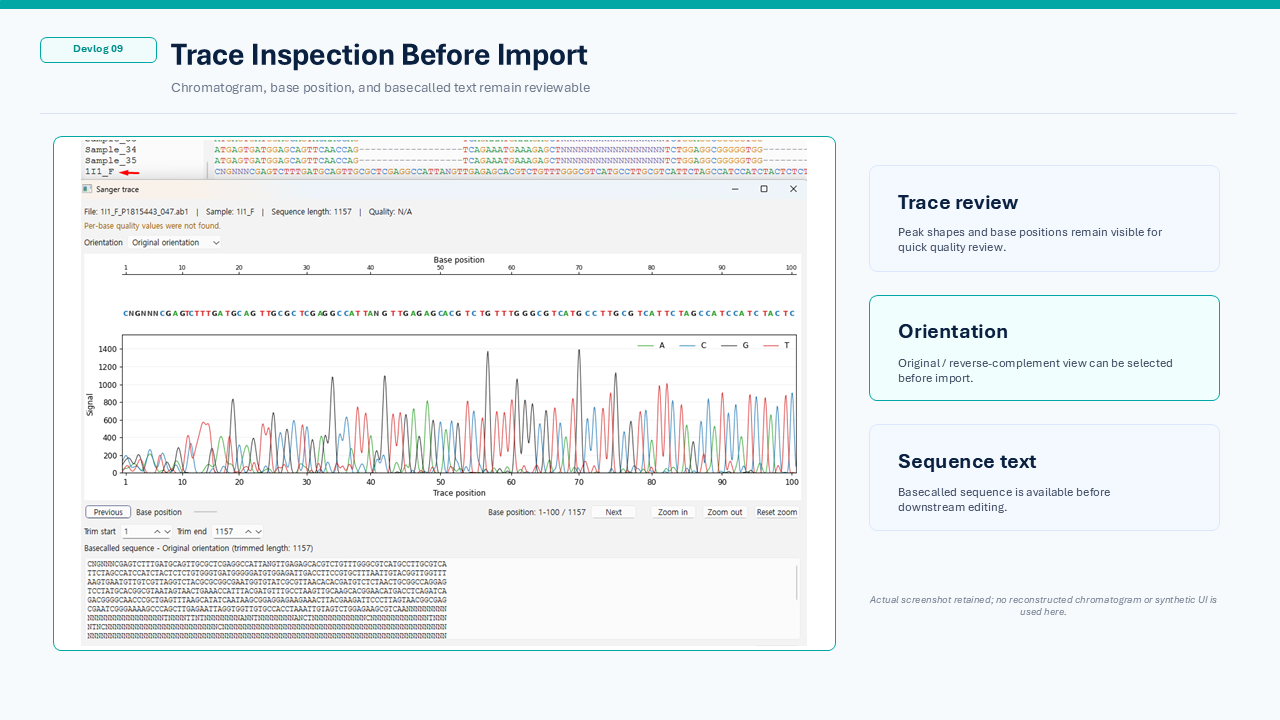 Sanger AB1 import workflow detail