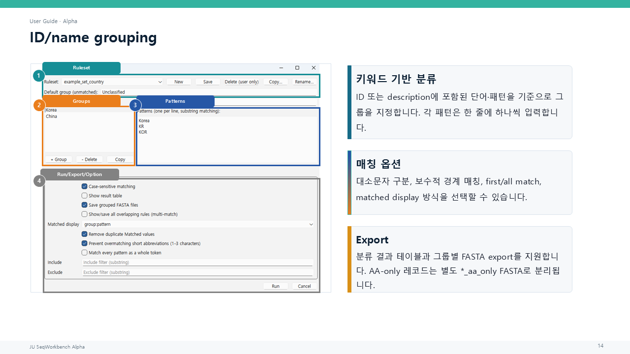 유사도 기반 군집화의 비교 옵션, 임계값 및 결과표